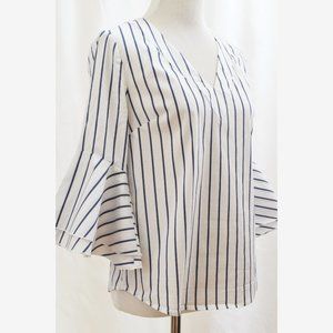 WHBM Women's Size 0 White Blue Stripe Blouse Top Shirt